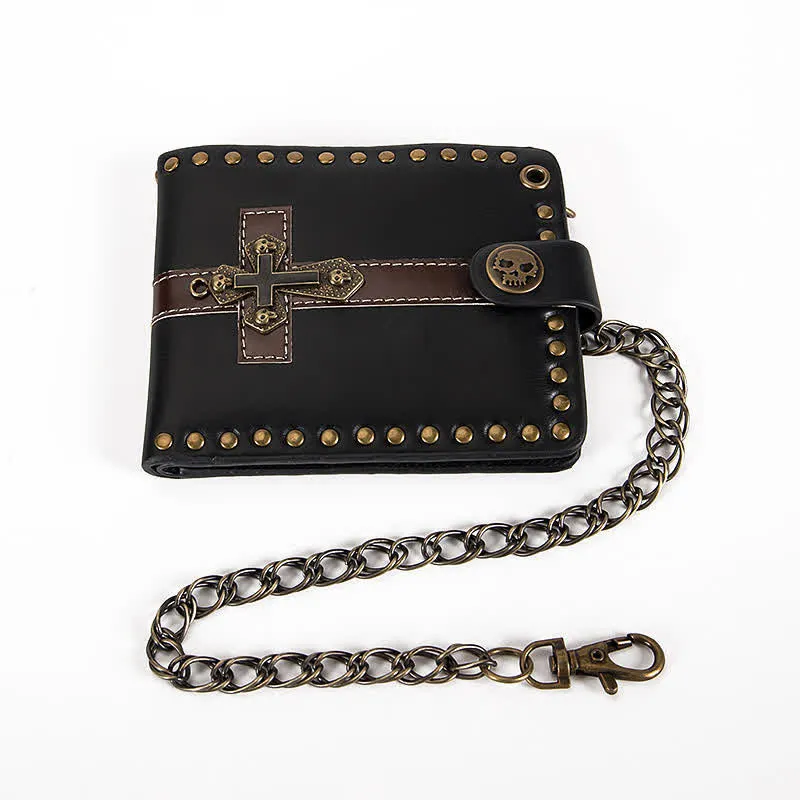Skull Buckle Vintage Cross Chain Leather Wallet sold by FloralTrip