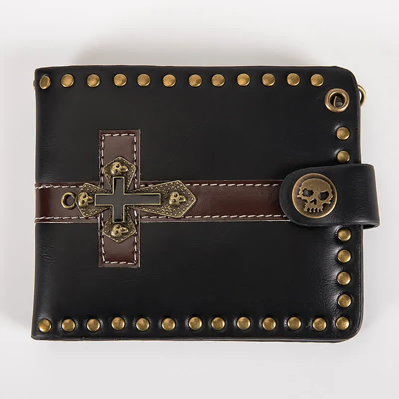 Skull Buckle Vintage Cross Chain Leather Wallet sold by FloralTrip product image thumbnail 2