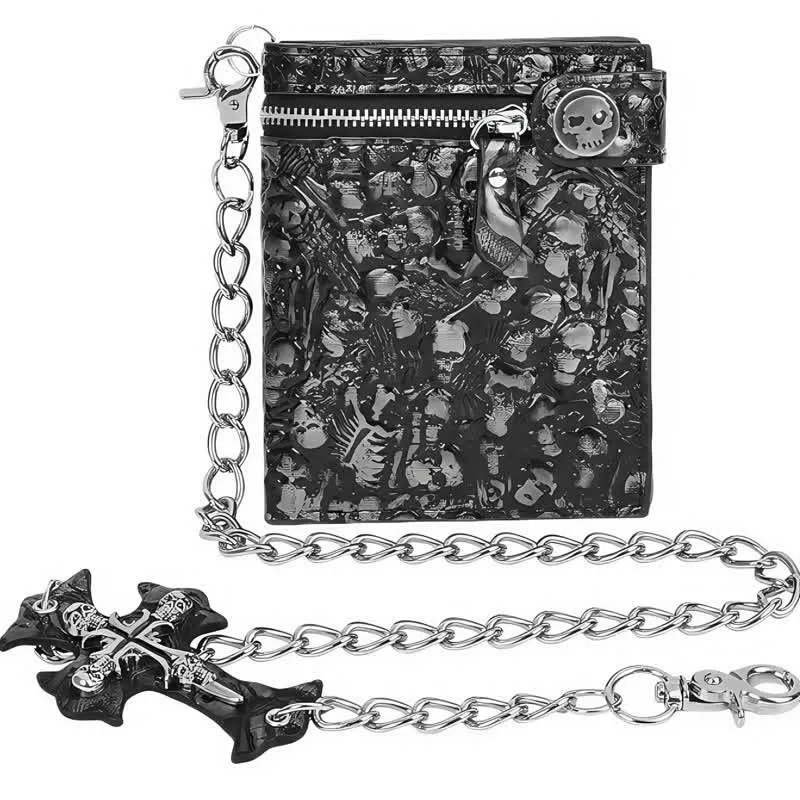 Black Gothic Death God Skull Leather Wallet With Chain sold by FloralTrip