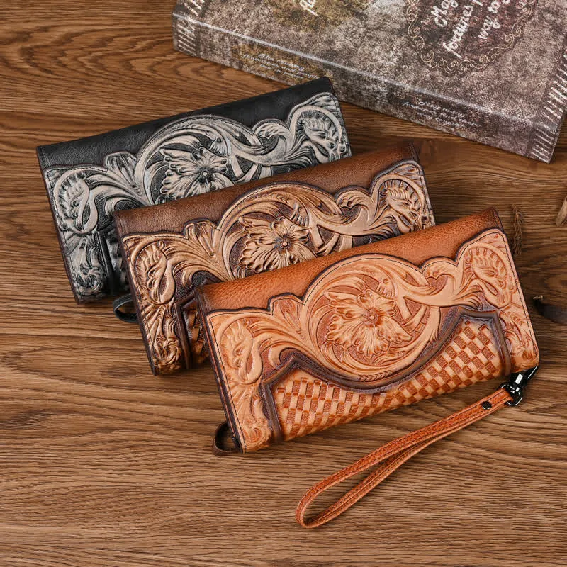 Women's Floral Long Three Folds Leather Wallet With Wrist Strap sold by FloralTrip product image thumbnail 2