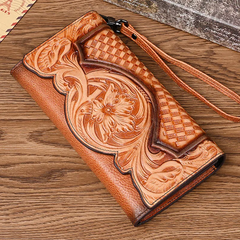 Women's Floral Long Three Folds Leather Wallet With Wrist Strap sold by FloralTrip product image thumbnail 3