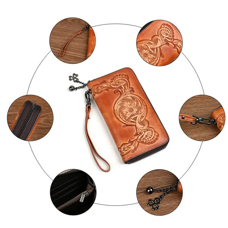 Women's Elegant Floral Long Leather Wallet with Wrist Strap sold by FloralTrip product image thumbnail 4