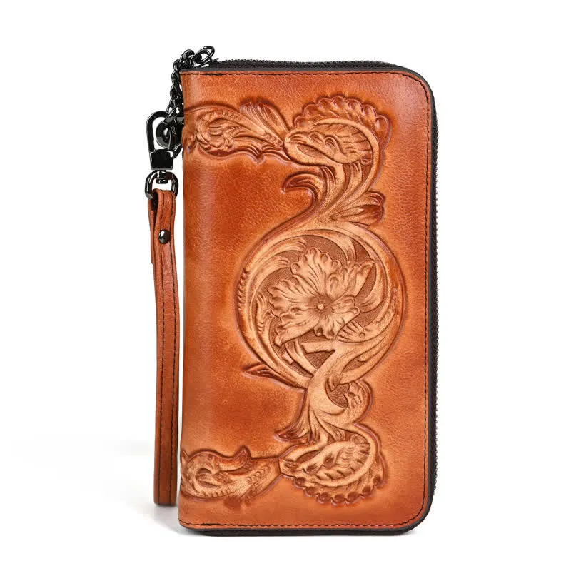 Women's Elegant Floral Long Leather Wallet with Wrist Strap sold by FloralTrip