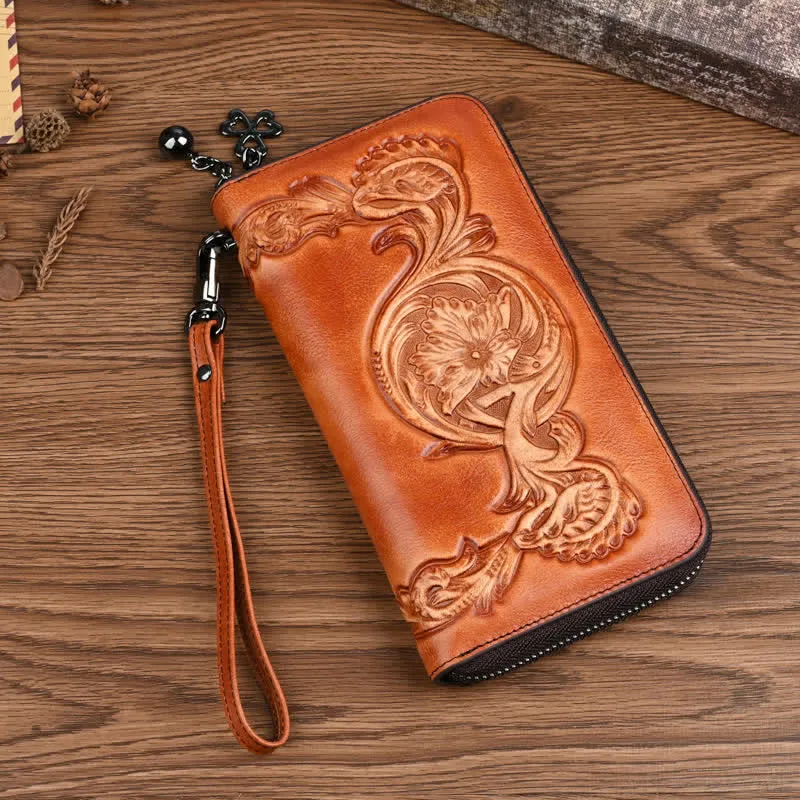 Women's Elegant Floral Long Leather Wallet with Wrist Strap sold by FloralTrip product image thumbnail 3