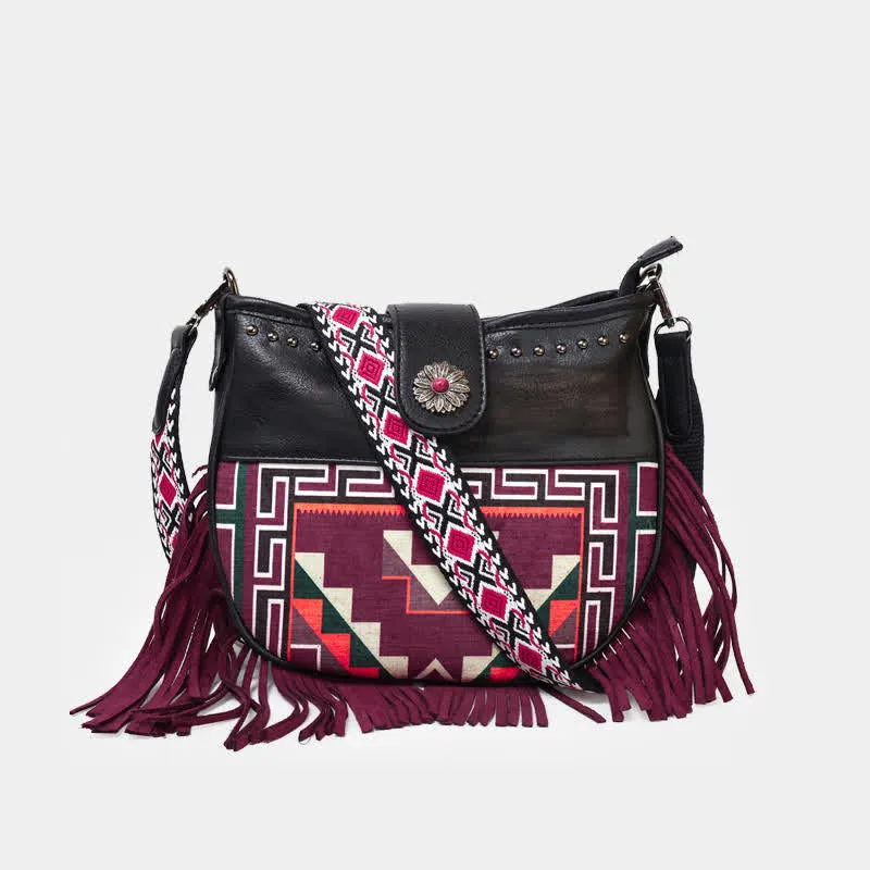 Women's Native Aztec Motifs Fringe Crossbody Bag sold by FloralTrip