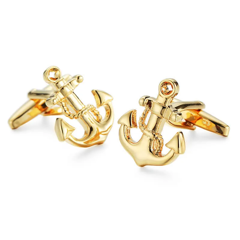 Men's 1 Pair Gold-Tone Ship Anchor Cufflinks sold by FloralTrip