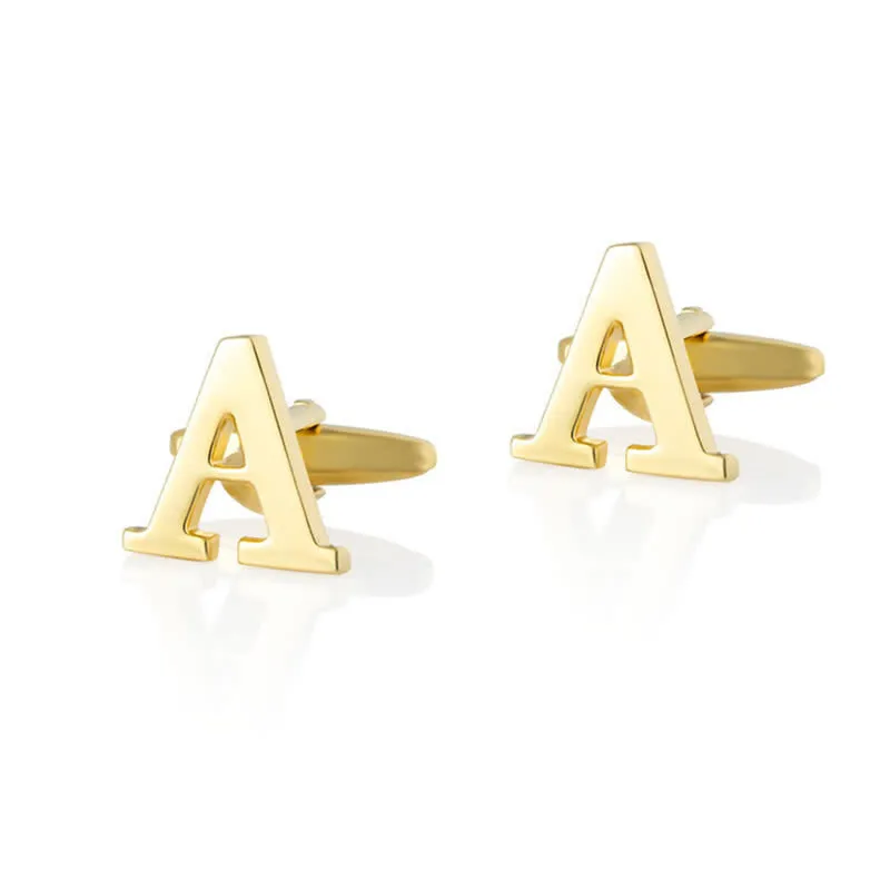 1 Pair Men's Gold Plated Initial Letter 26 Alphabet Cufflinks sold by FloralTrip