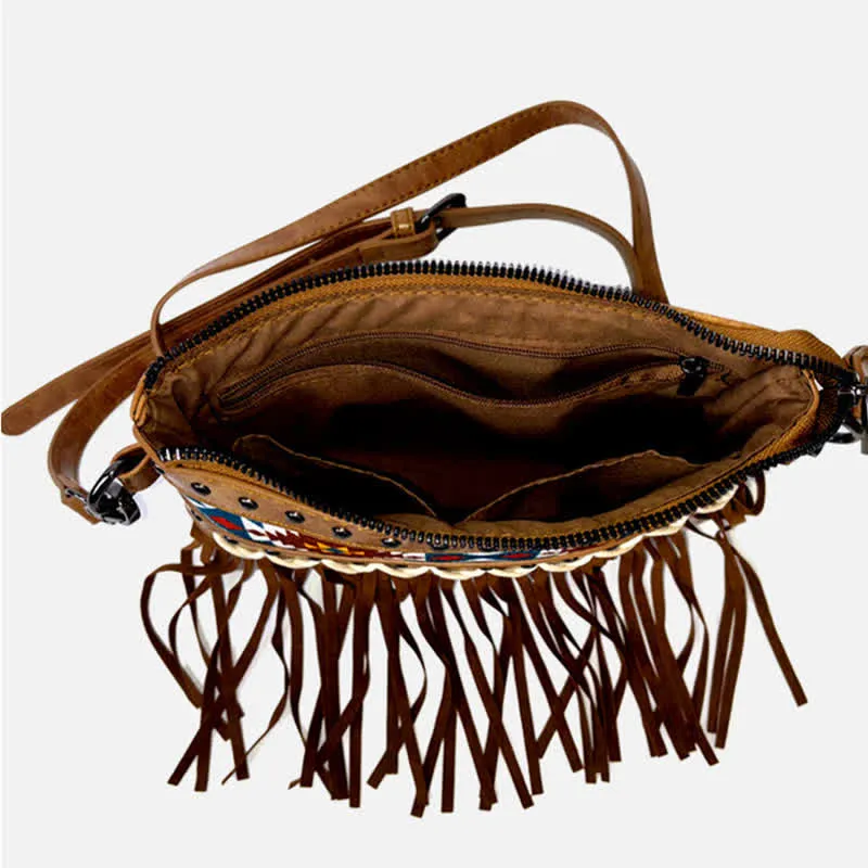Women's Western Pattern Blue Aztec Fringe Crossbody Bag sold by FloralTrip product image thumbnail 2
