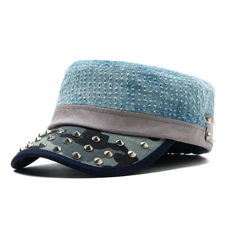 Blue Tone Point Shape Rivets Cotton Beret Hat sold by FloralTrip