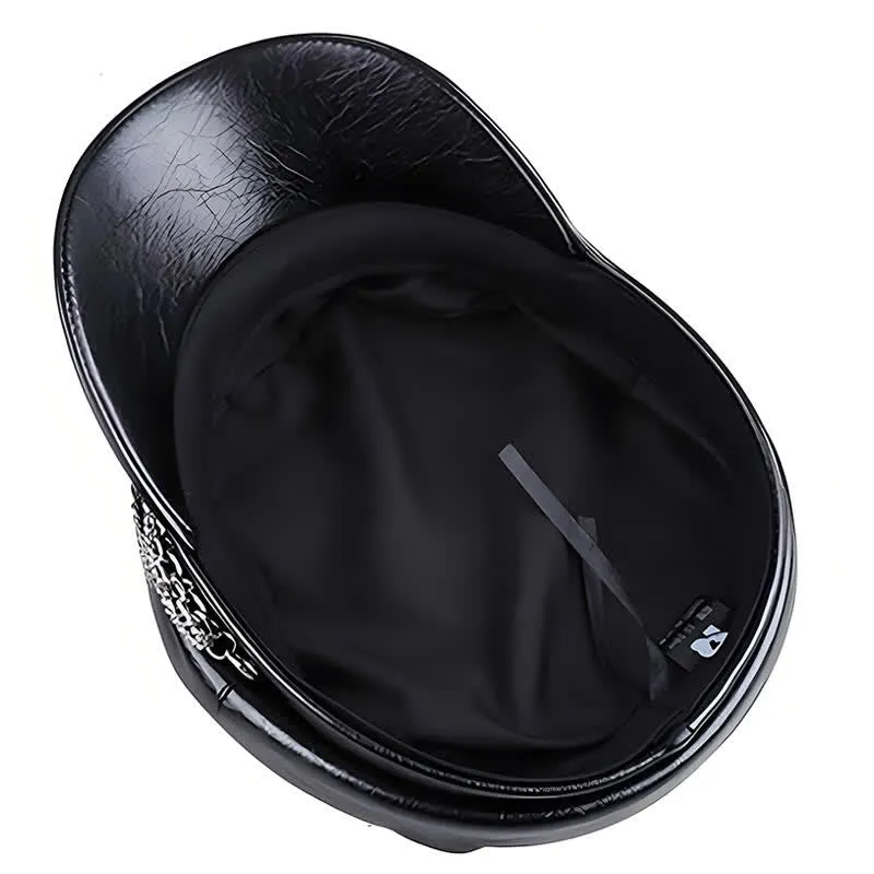 Women's Decorated Chain Flat Top Black Leather Beret Hat sold by FloralTrip product image thumbnail 4
