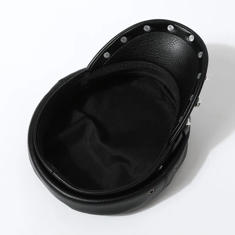 Hip-Hop Style Heart Studded Rivet Black Leather Beret Hat sold by FloralTrip product image thumbnail 4