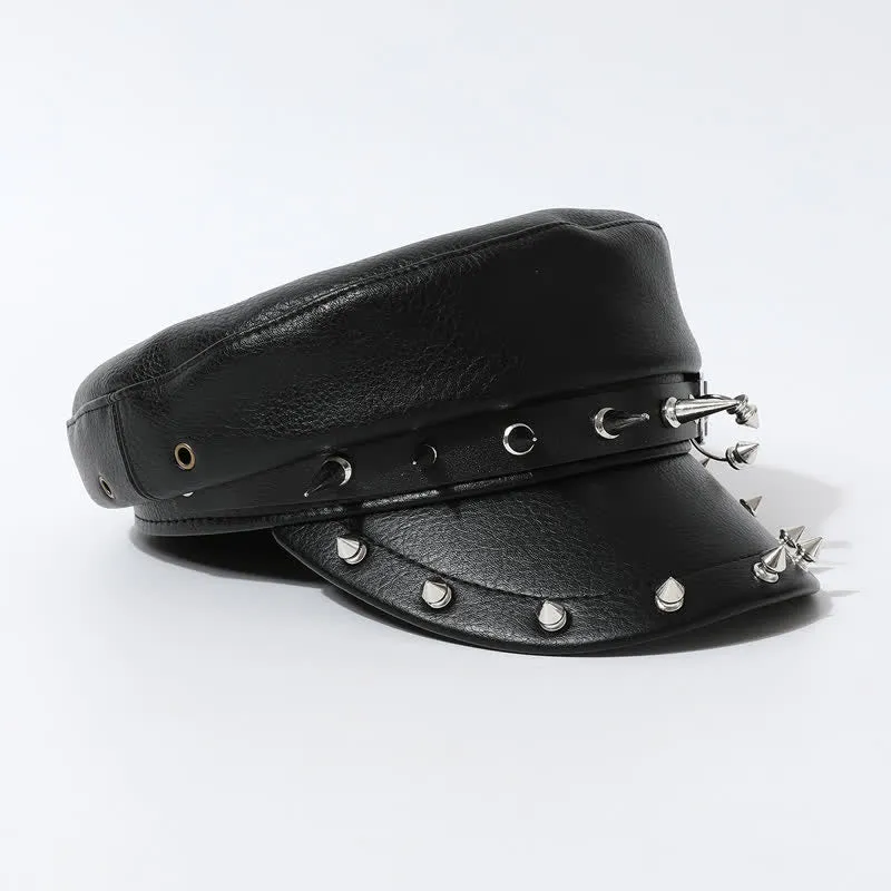 Hip-Hop Style Heart Studded Rivet Black Leather Beret Hat sold by FloralTrip product image thumbnail 3