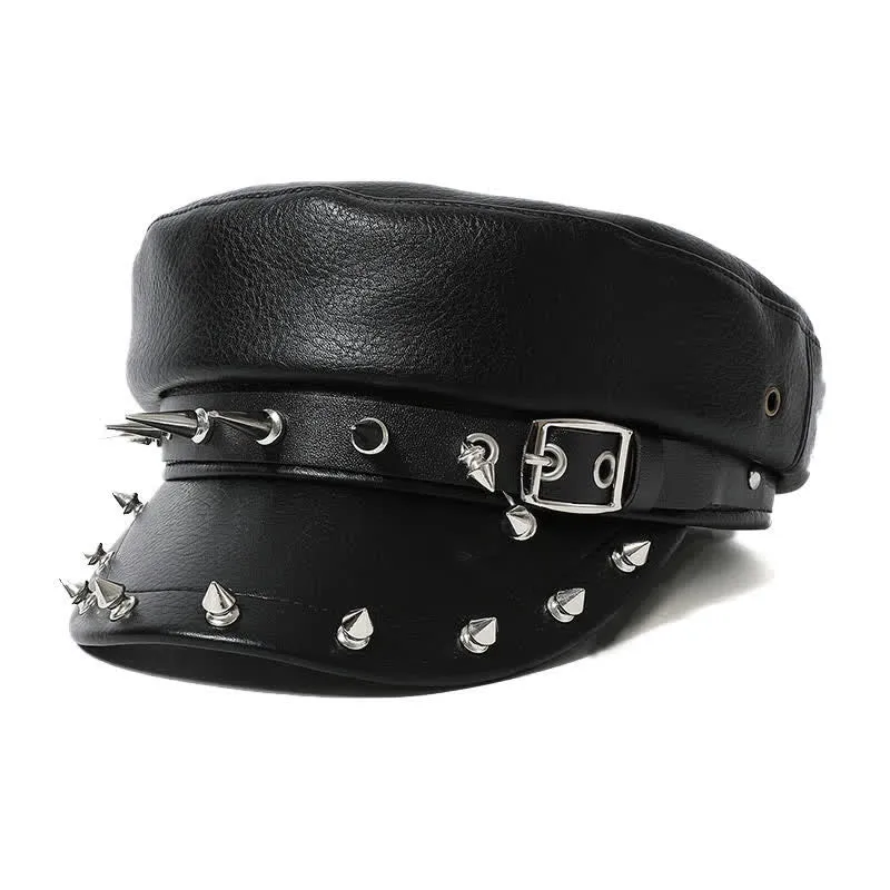 Hip-Hop Style Heart Studded Rivet Black Leather Beret Hat sold by FloralTrip product image thumbnail 2