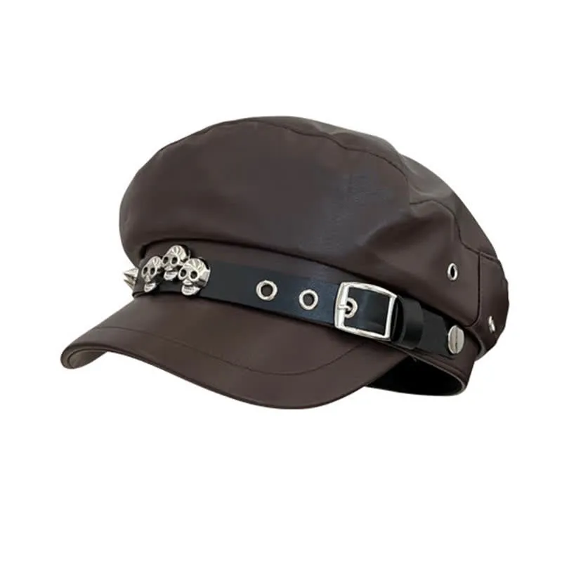 Unisex Dark Style Skull Studded Leather Beret Hat sold by FloralTrip