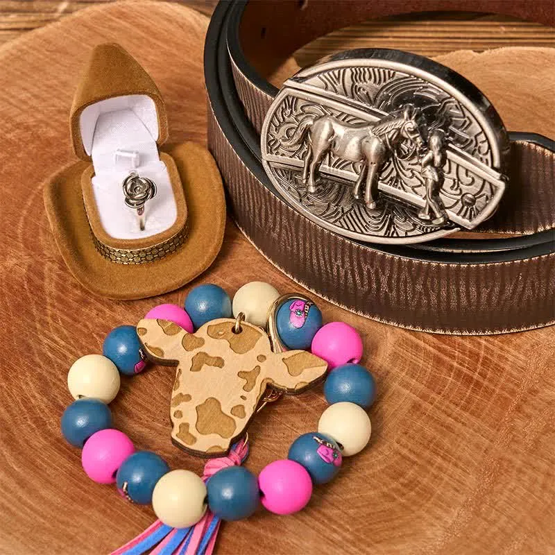 Cowgirl DIY Hidden Knife Belt Buckle Wood Beaded Bracelet Bundle Set sold by FloralTrip