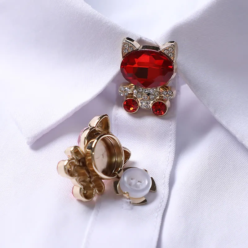 1 Pair Cute Cat Artificial Crystal Snap-On Shirt Button Covers sold by FloralTrip