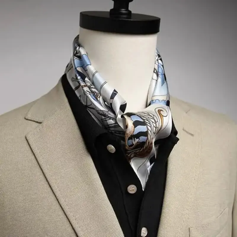 Men's Nautical Pattern Luxury Fashion Silk Square Cravat sold by FloralTrip