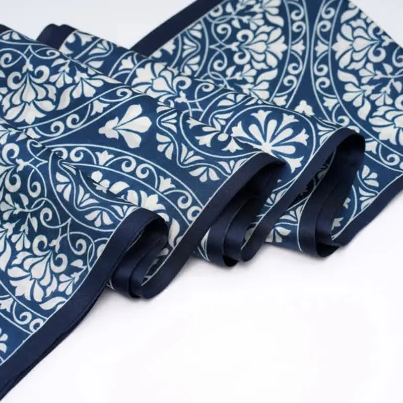 Men's Blue And White Floral Dual Sided Thin Long Scarf sold by FloralTrip product image thumbnail 5