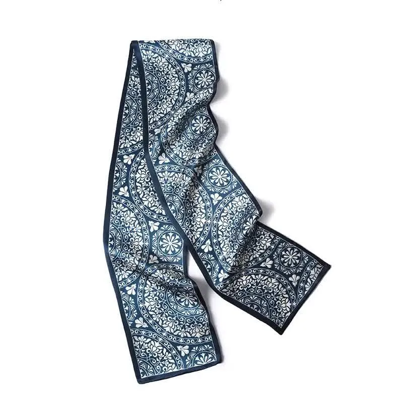 Men's Blue And White Floral Dual Sided Thin Long Scarf sold by FloralTrip product image thumbnail 3