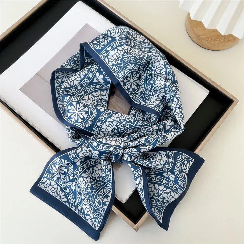 Men's Blue And White Floral Dual Sided Thin Long Scarf sold by FloralTrip product image thumbnail 2