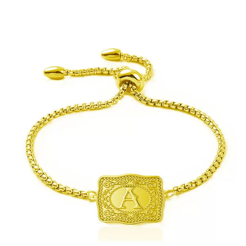 18K Gold Plated Mini Embossed Initial Letter Bracelet sold by FloralTrip