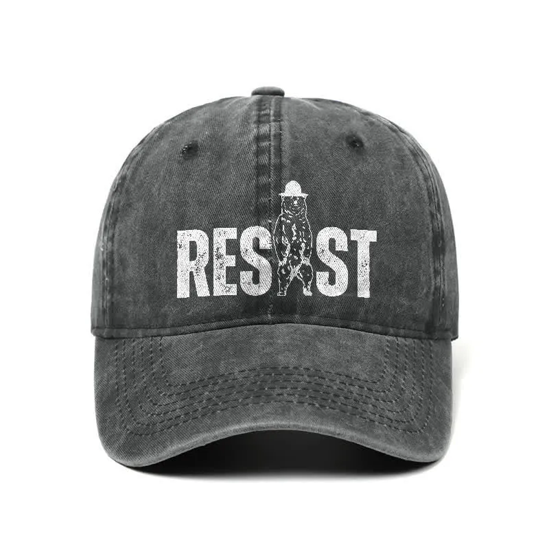 Resist Bear Print Washed Denim Adjustable Baseball Cap sold by FloralTrip product image thumbnail 3