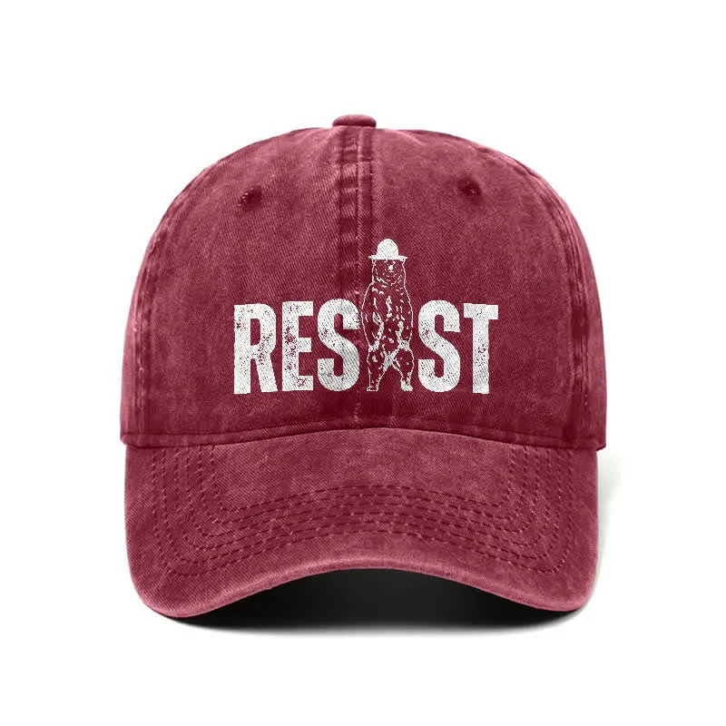 Resist Bear Print Washed Denim Adjustable Baseball Cap sold by FloralTrip product image thumbnail 5