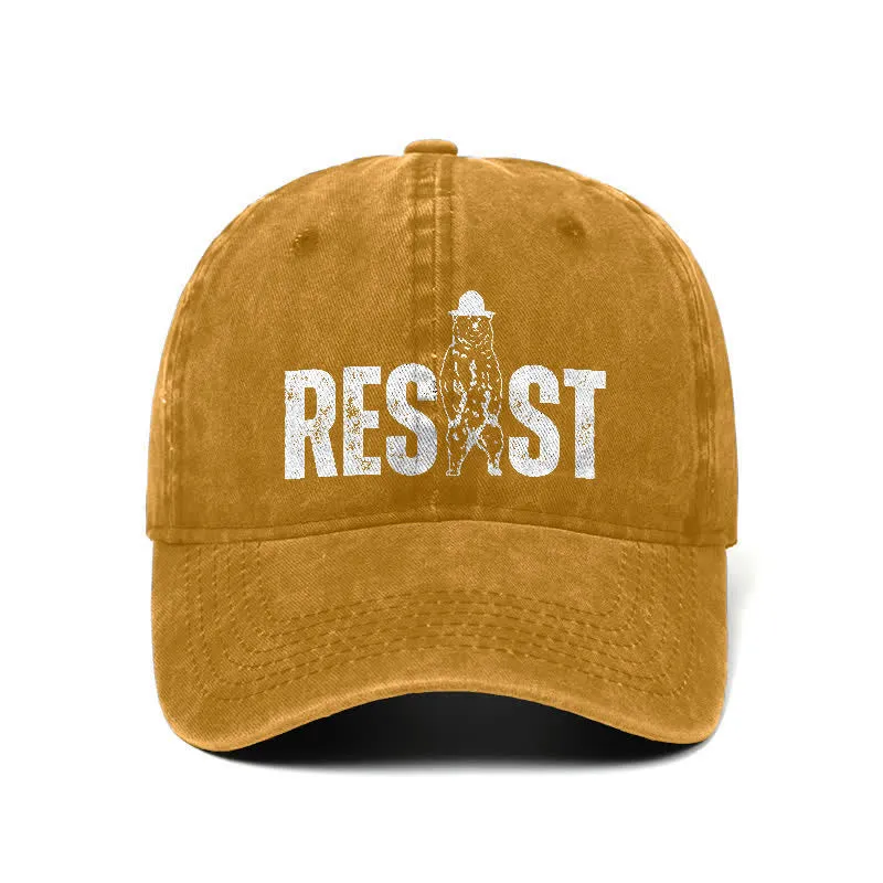 Resist Bear Print Washed Denim Adjustable Baseball Cap sold by FloralTrip