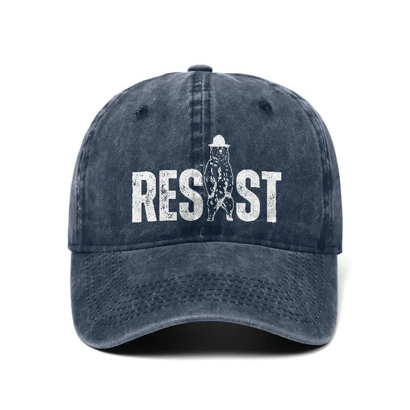 Resist Bear Print Washed Denim Adjustable Baseball Cap sold by FloralTrip product image thumbnail 4