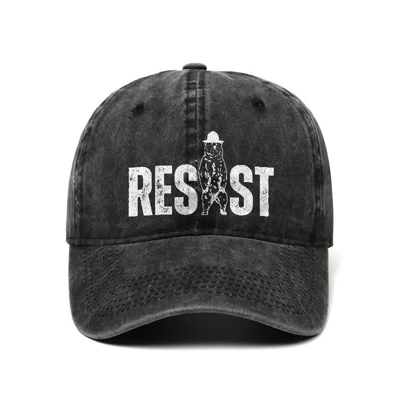 Resist Bear Print Washed Denim Adjustable Baseball Cap sold by FloralTrip product image thumbnail 2