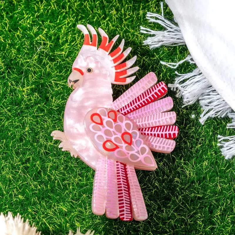 Pink Parrot Bird Handmade Acrylic Brooch sold by FloralTrip
