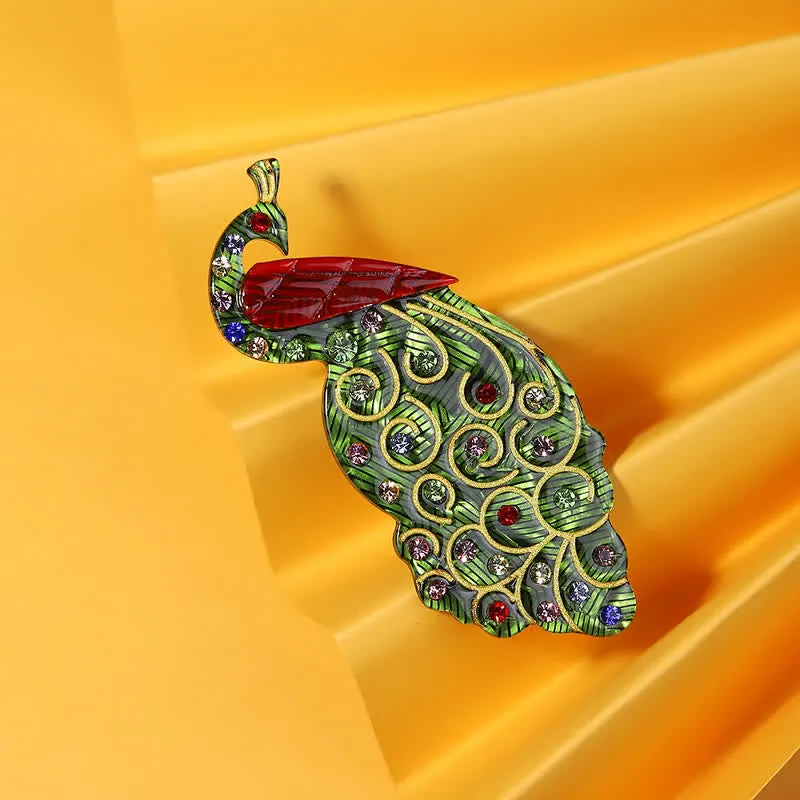 Green Peacock Bird Handmade Acrylic Brooch sold by FloralTrip