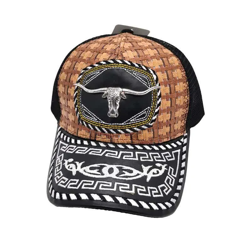 Brown Weave 3d Metal Pattern Mexican Ethnic Mesh Truck Hat (Pre-Sale) sold by FloralTrip