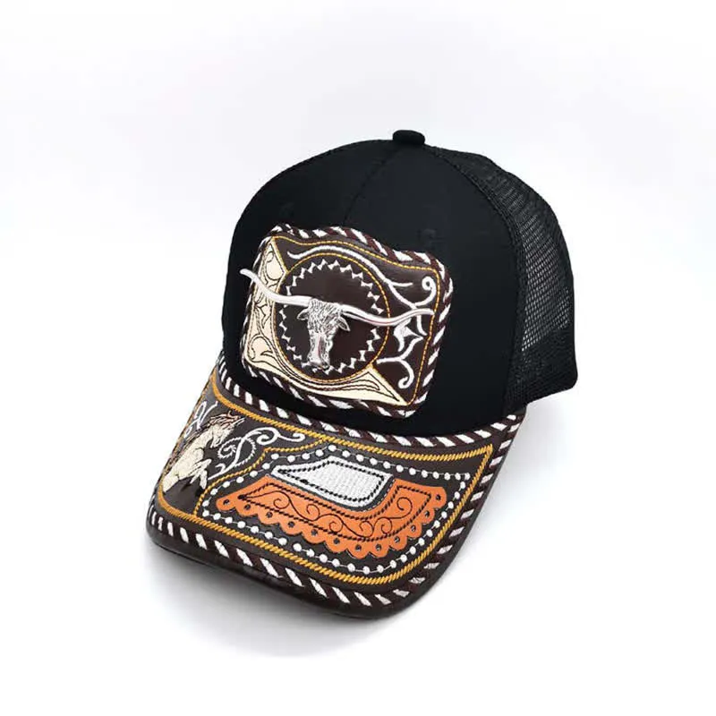 Black 3d Metal Pattern Western Ethnic Fashion Mexican Truck Hat (Pre-Sale) sold by FloralTrip