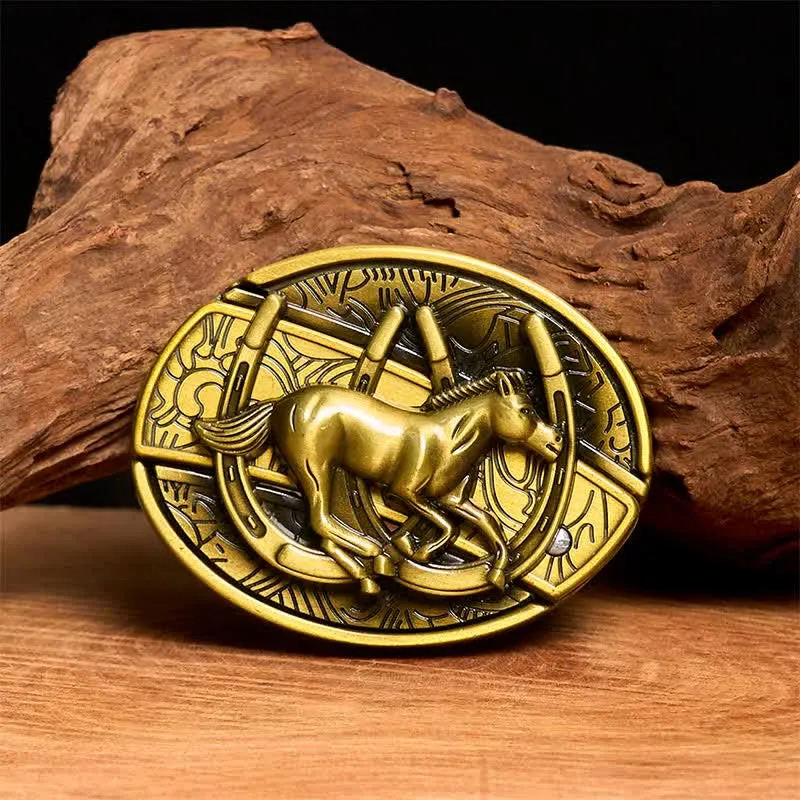 Men's DIY Bronze Galloping Horse Hidden Folding Knife Leather Belt sold by FloralTrip