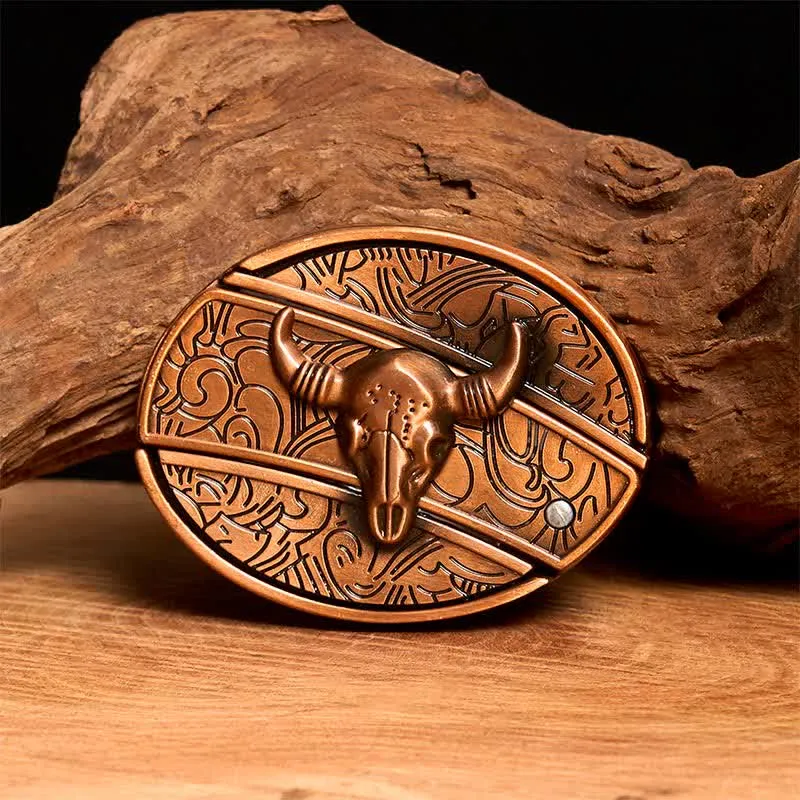 Men's DIY Red Bronze Longhorn Bull Hidden Folding Knife Leather Belt sold by FloralTrip