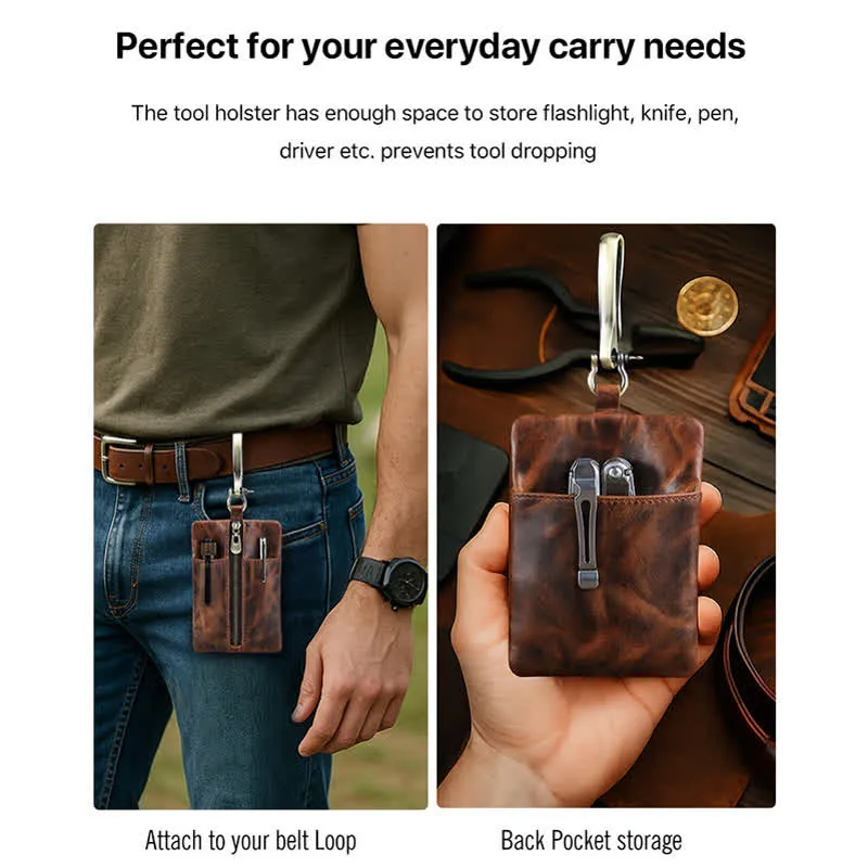 Outdoor Tool Storage Leather Belt Bag With Large Hook Buckle sold by FloralTrip product image thumbnail 4