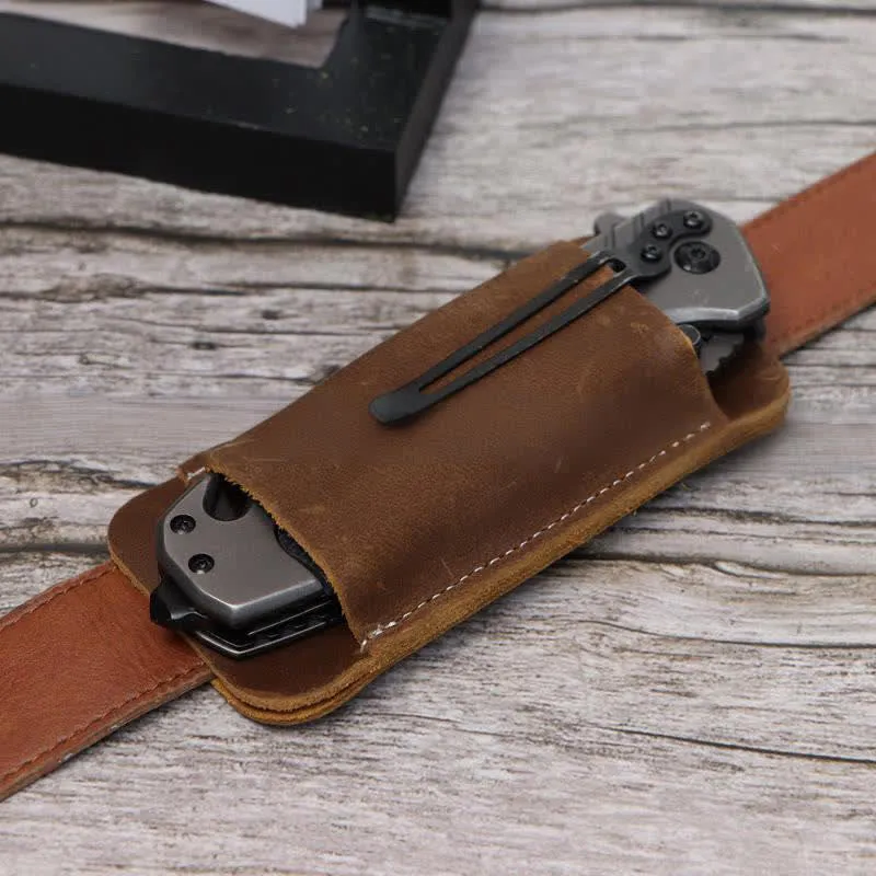 Horizontal Open Bottom Folding Knife Sheath Leather Belt Bag sold by FloralTrip
