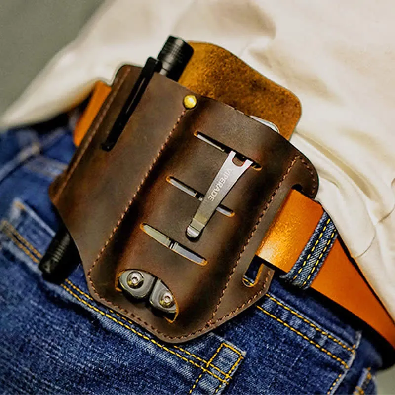 EDC Tool Storage Holster Folding Knife Flashlight Leather Belt Bag sold by FloralTrip
