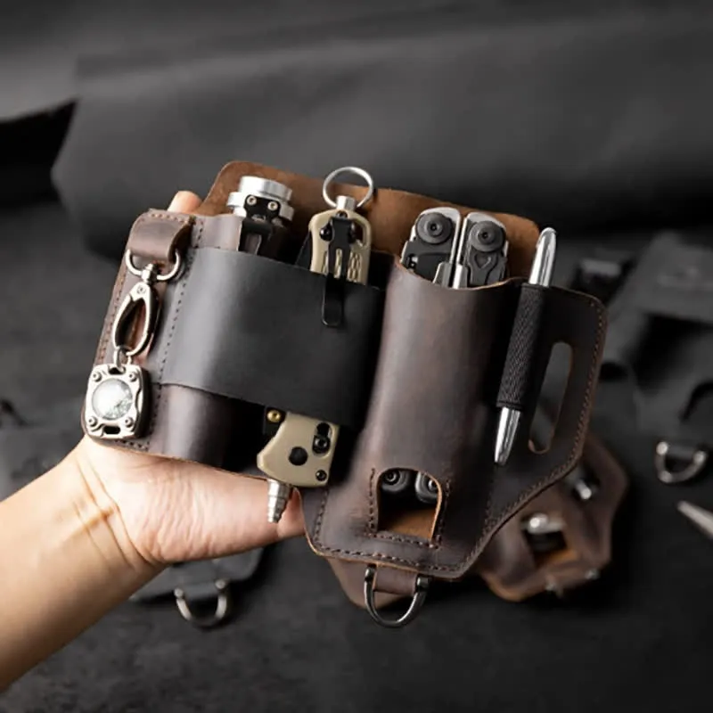 EDC Tool Storage Holster Folding Knife Flashlight Leather Belt Bag sold by FloralTrip product image thumbnail 5