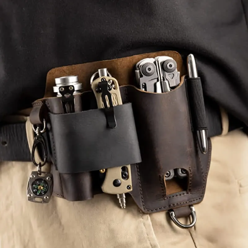 EDC Tool Storage Holster Folding Knife Flashlight Leather Belt Bag sold by FloralTrip product image thumbnail 2