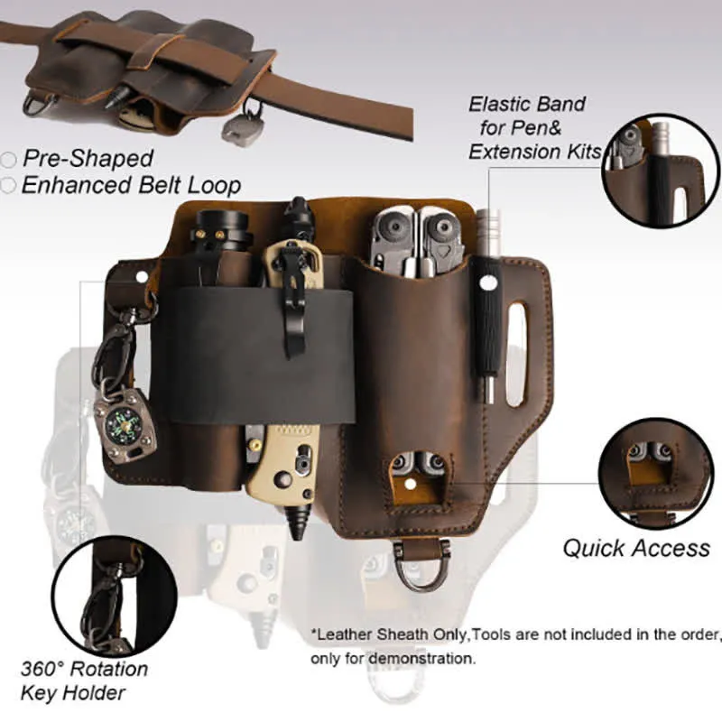EDC Tool Storage Holster Folding Knife Flashlight Leather Belt Bag sold by FloralTrip product image thumbnail 3