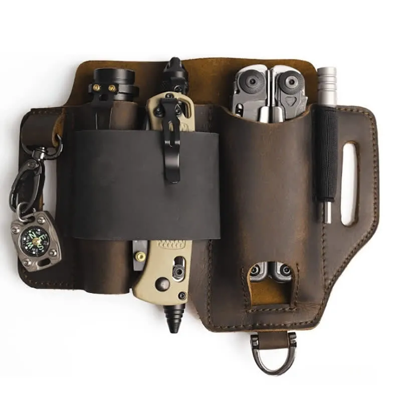 EDC Tool Storage Holster Folding Knife Flashlight Leather Belt Bag sold by FloralTrip