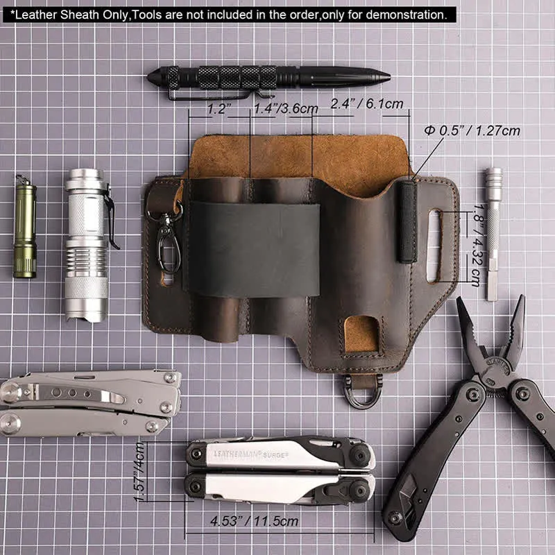 EDC Tool Storage Holster Folding Knife Flashlight Leather Belt Bag sold by FloralTrip product image thumbnail 4