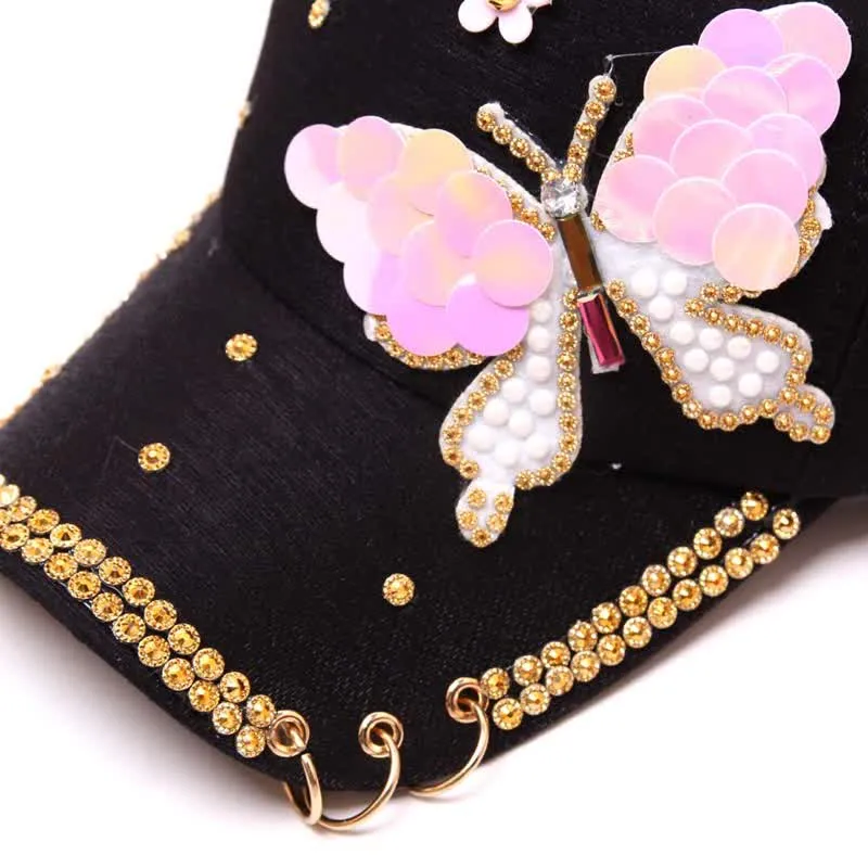 Pink Bling Sequin Butterfly Adjustable Baseball Cap sold by FloralTrip product image thumbnail 3