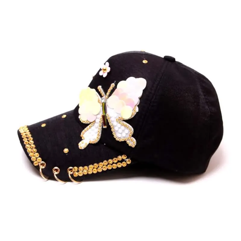 Pink Bling Sequin Butterfly Adjustable Baseball Cap sold by FloralTrip product image thumbnail 4