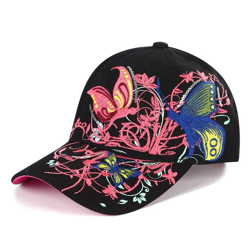 Butterfly Embroidery Floral Adjustable Baseball Cap sold by FloralTrip