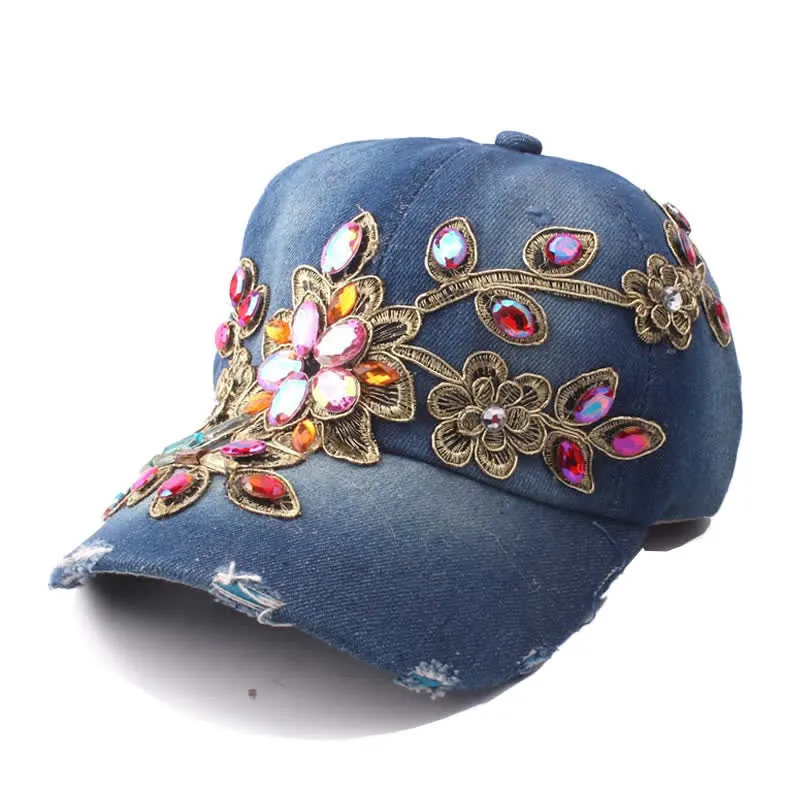 Sequin Flower Crystal Embroidery Floral Adjustable Baseball Cap sold by FloralTrip