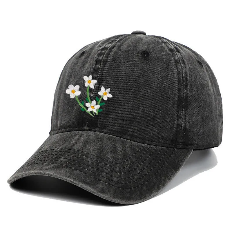 White Flowers Embroidery Floral Adjustable Baseball Cap sold by FloralTrip