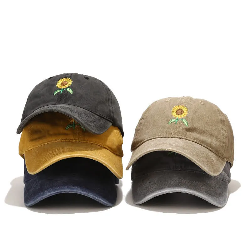 Sunflower Embroidery Floral Adjustable Baseball Cap sold by FloralTrip product image thumbnail 2